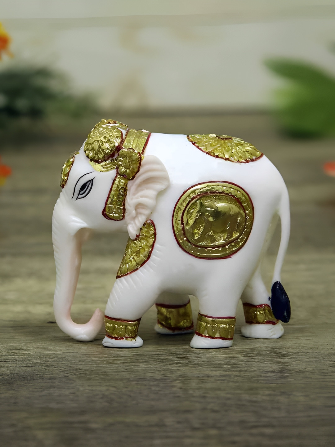 

HANDICRAFTS PARADISE White & Gold Toned Elephant Decoration Showpiece