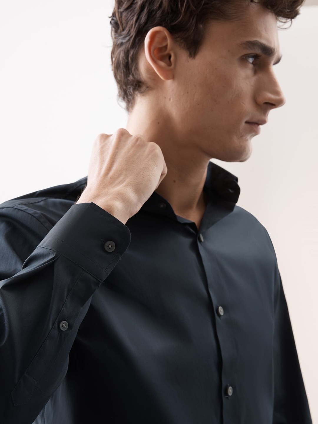 

Marks & Spencer Men Spread Collar Solid Cotton Slim Fit Casual Shirt, Black