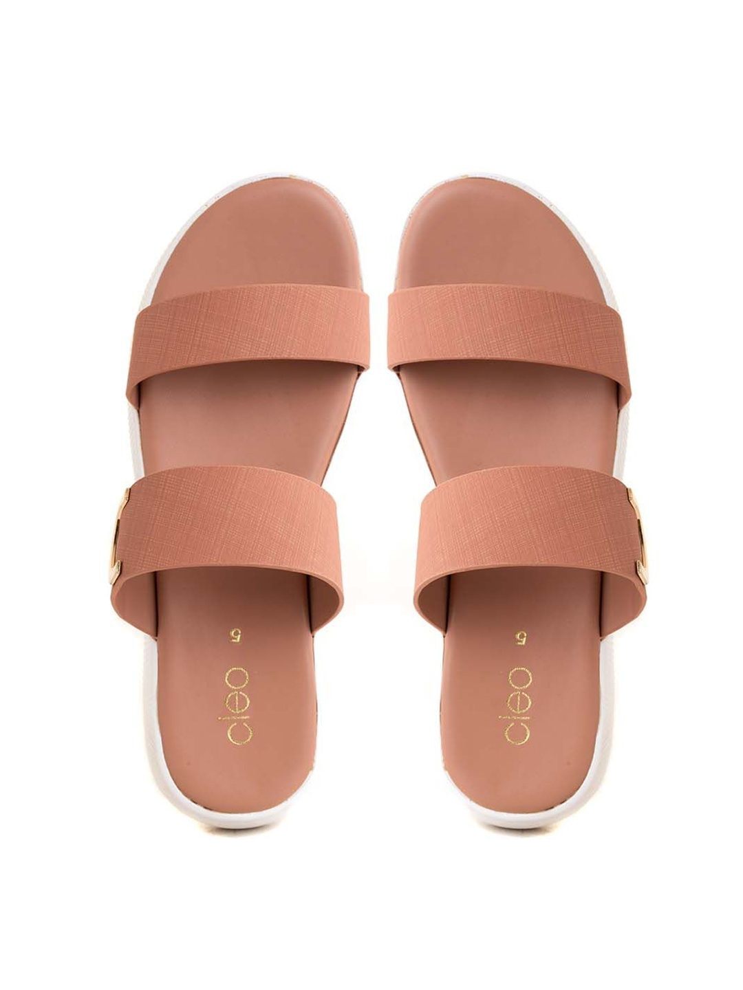 

Khadims Women Synthetic Open Toe Flats, Peach