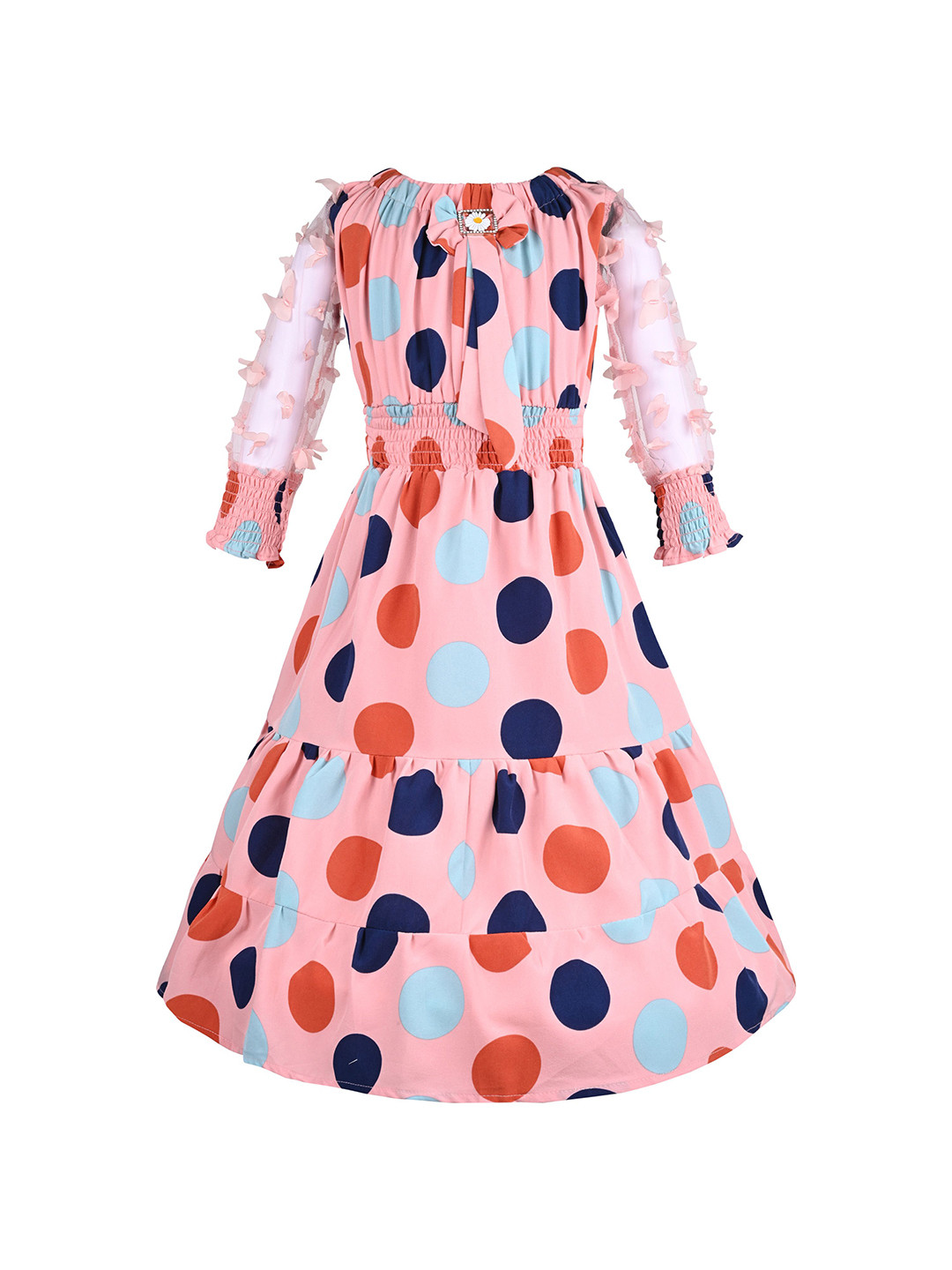 

Wish Karo Girls Geometric Printed Bell Sleeve Fit & Flare Dress, Pink