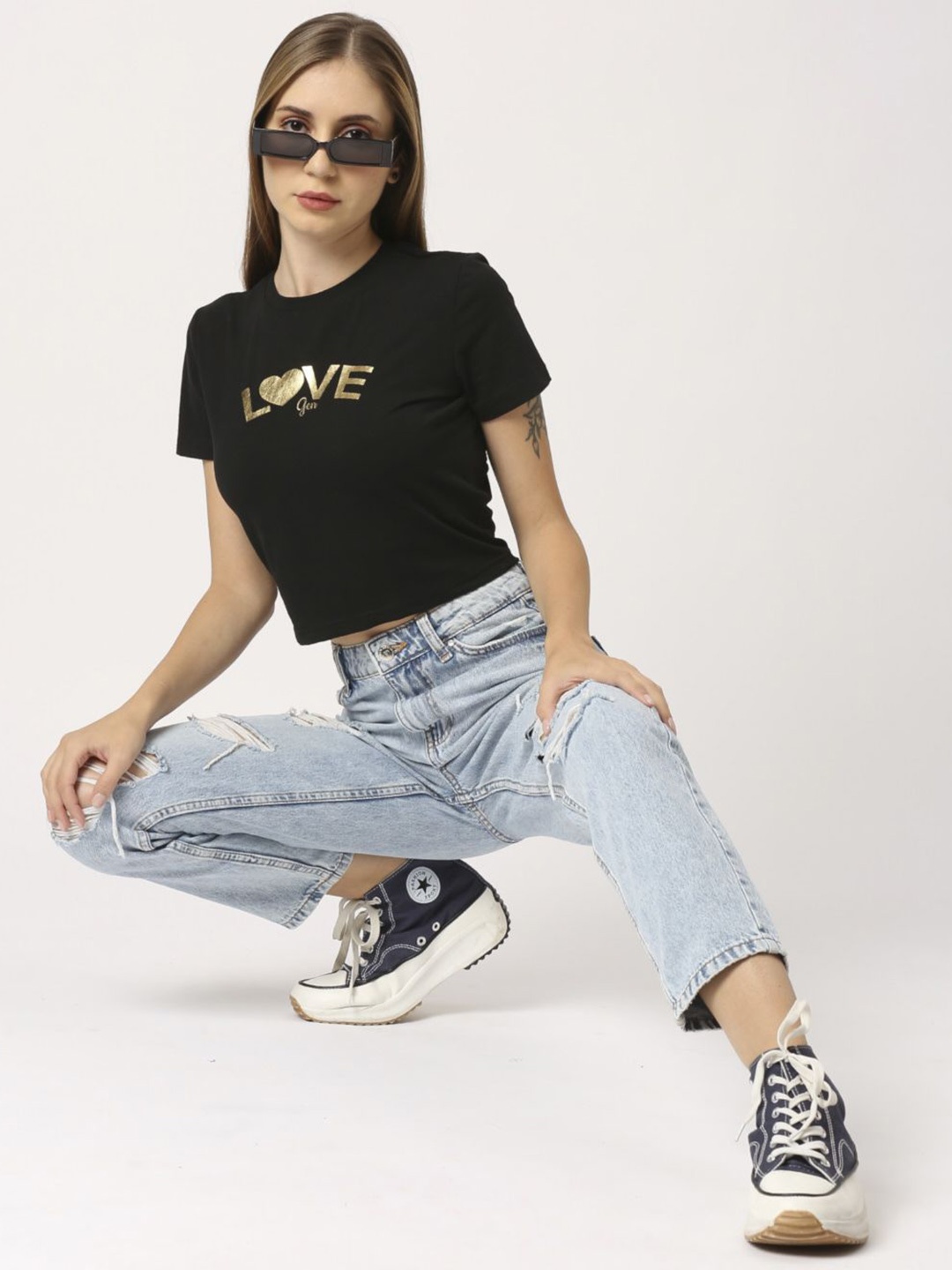 

LOVEGEN Women Typography Printed T-shirt, Black