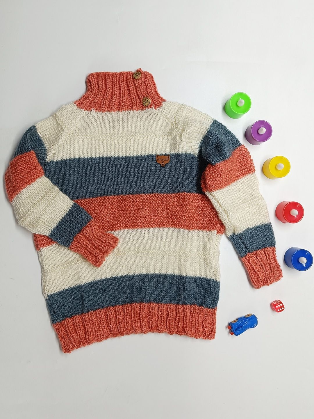 

ShilpShakti Kids Colourblocked Woolen Full Sleeves Full Sweater Pullover, Orange