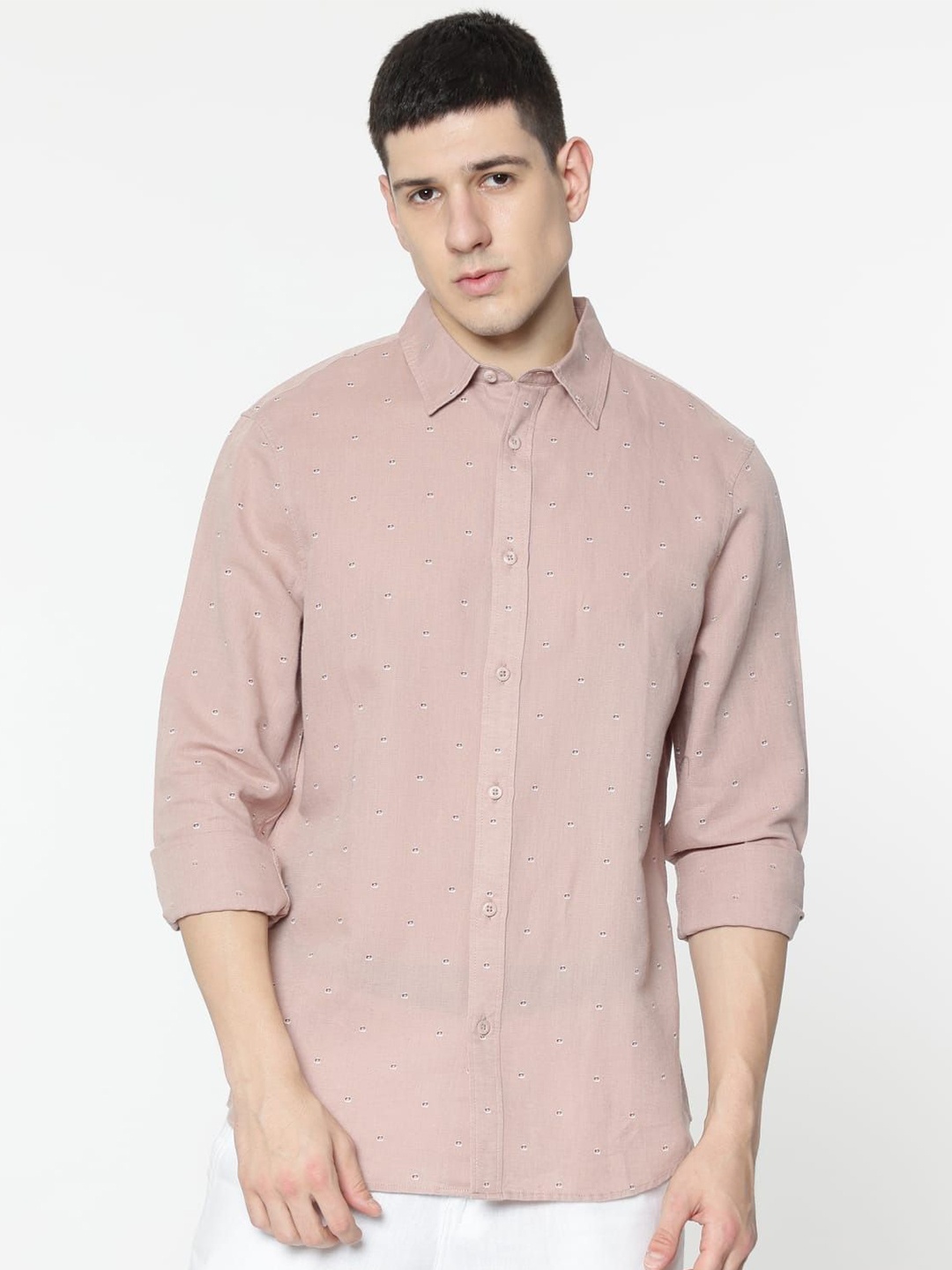 

Marks & Spencer Men Spread Collar Micro Ditsy Printed Linen Casual Shirt, Mauve