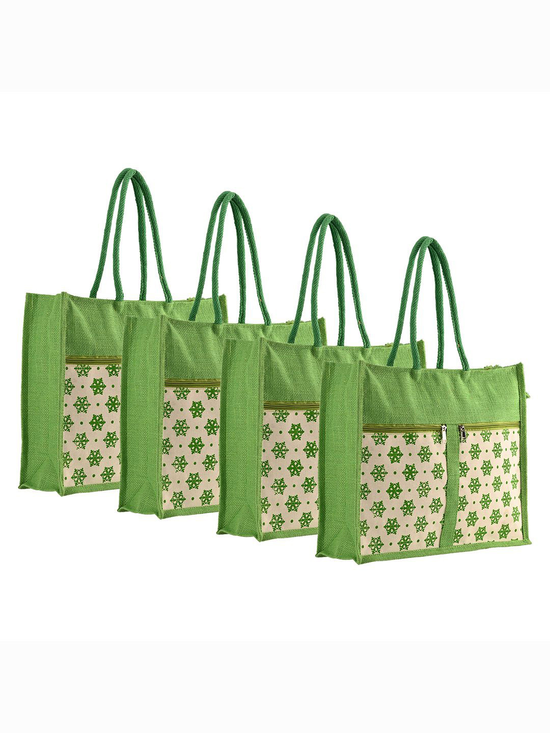 

Kuber Industries Unisex Pack Of 4 Reusable Printed Lunch bags, Green