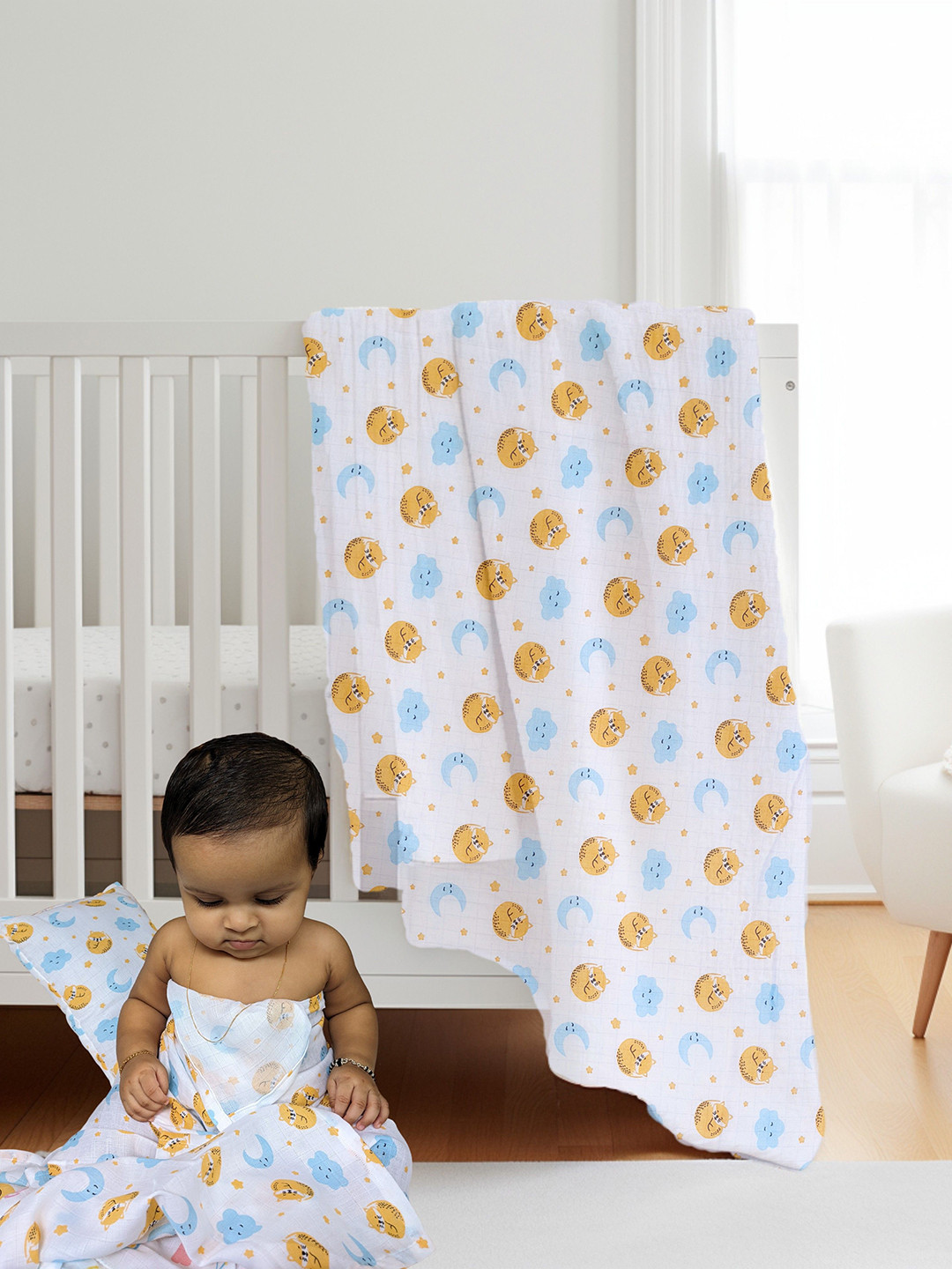 

BAESD Kids Printed Cotton Swaddle Blanket 98 cm X 98 cm, White