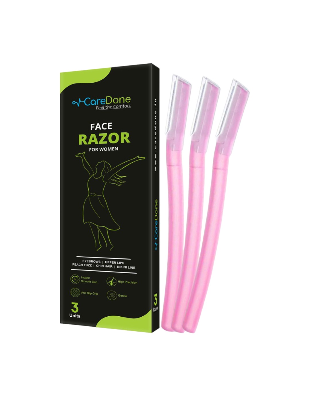 

CareDone Set of 3 Pain Free & Safe Face Razor for Eyebrows, Upper Lips, Chin, Side Locks, Pink