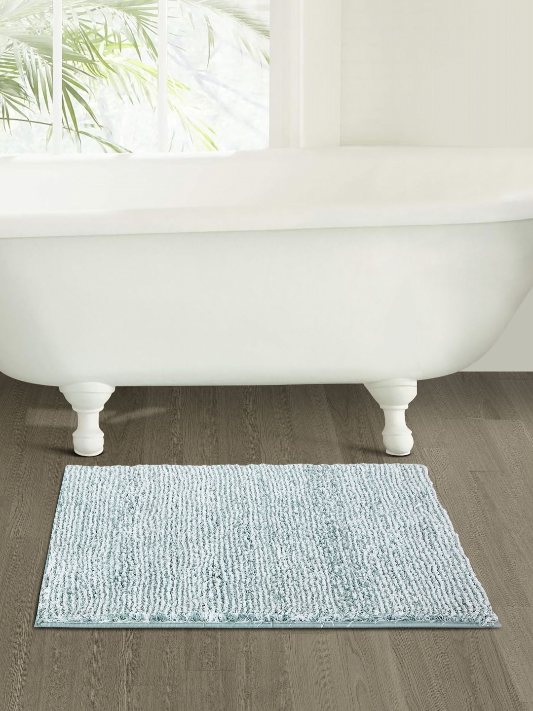 

OBSESSIONS Green & White 2400 GSM Textured Anti- Skid Bath Rug