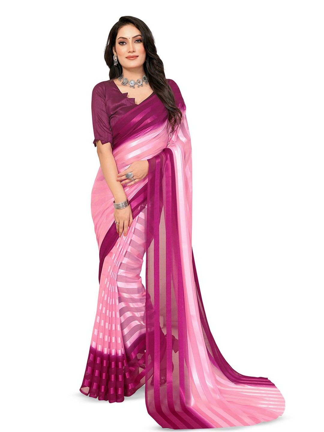 

Moda Rapido Women Striped Satin Saree, Purple