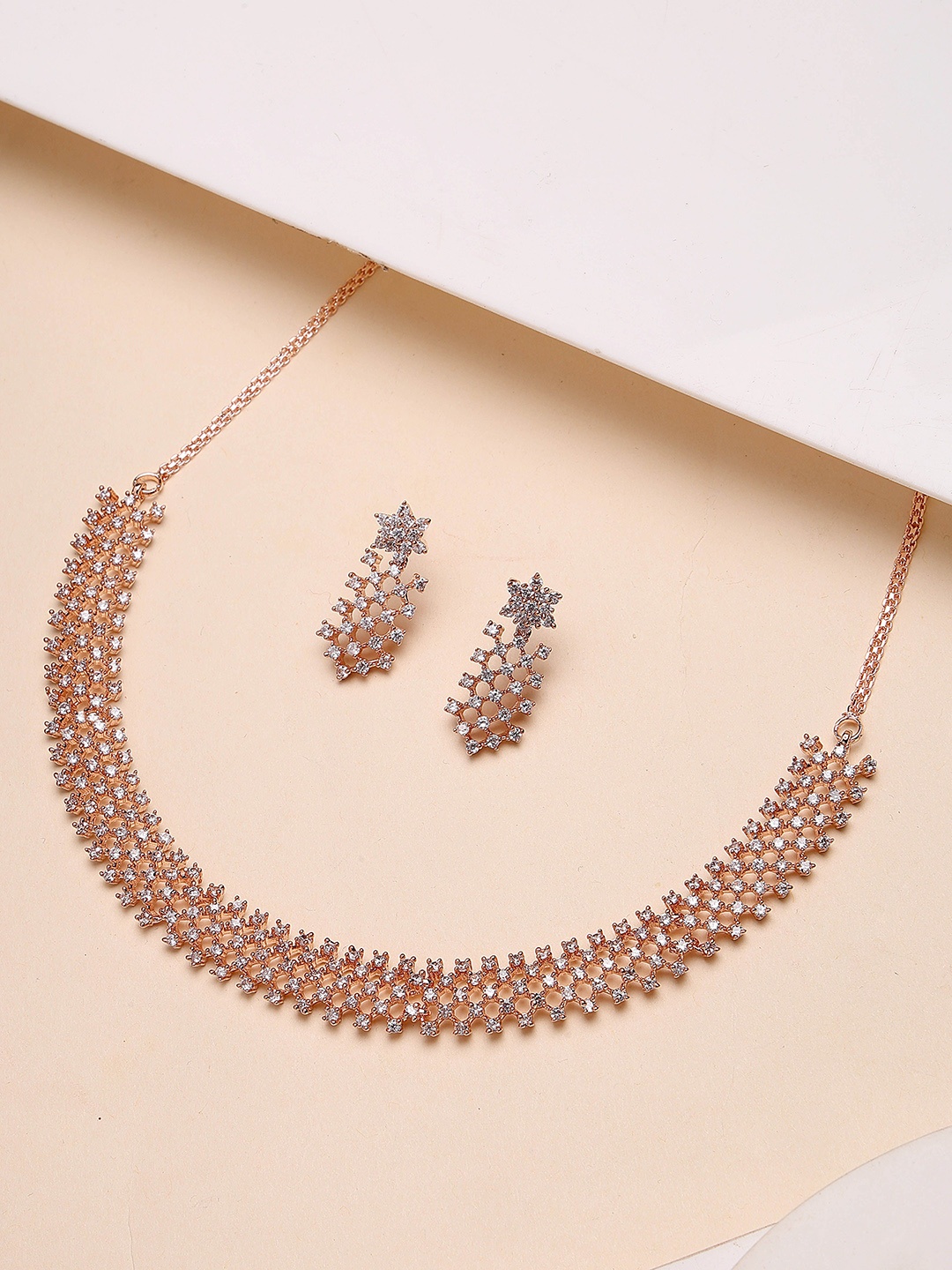 

KARATCART Rose Gold-Plated American Diamond Stone Studded Jewellery Set