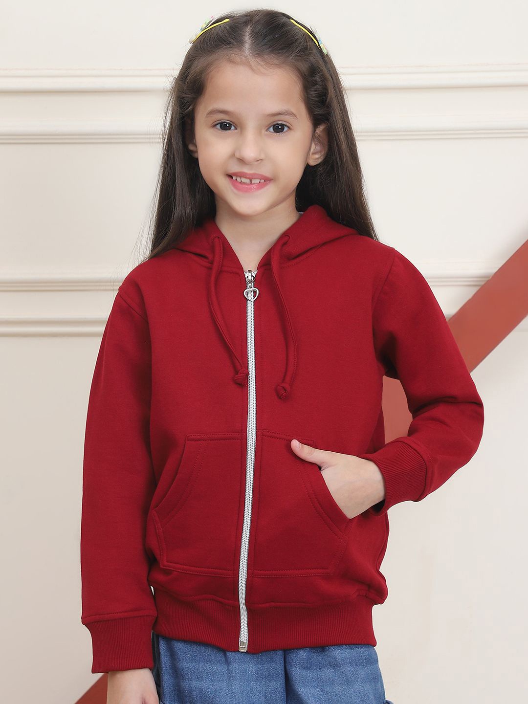 

MINI & MING Girls Front-Open Long Sleeves Hooded Sweatshirt, Maroon