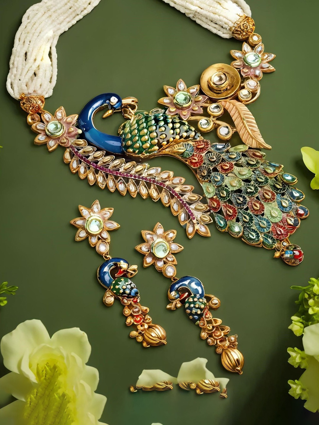 

MANSIYAORANGE Gold-Plated Kundan & Pearls-Studded Jewellery Set