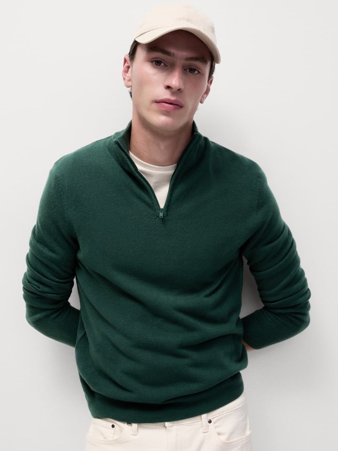 

Marks & Spencer Men Mock Collar Long Sleeves Pullover, Green