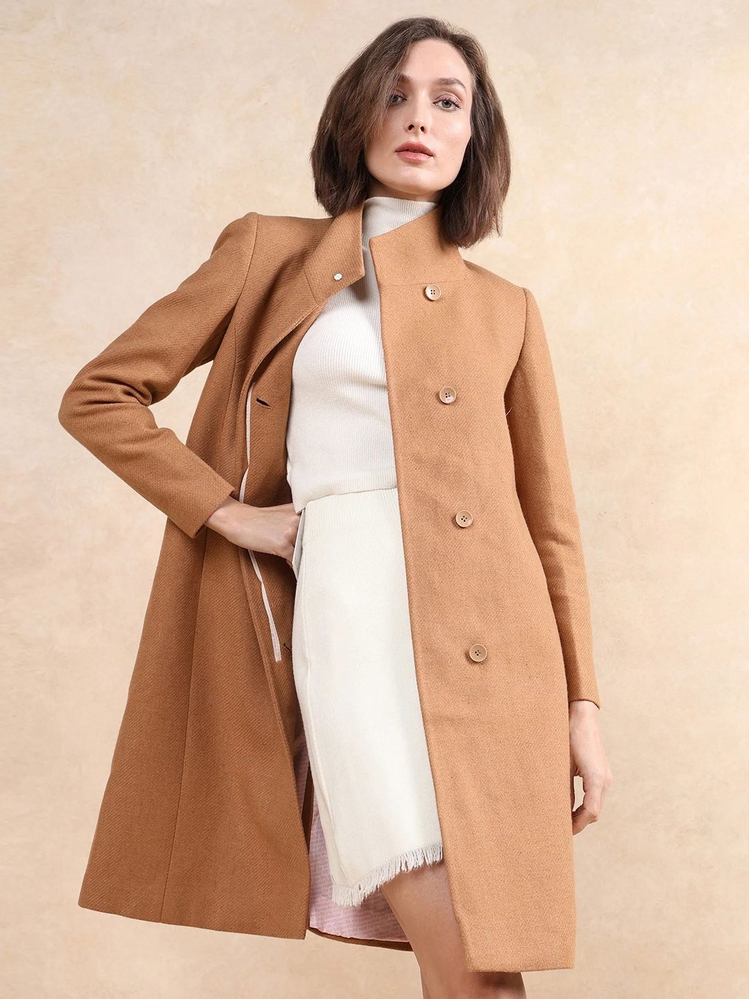 

RAREISM Women Stand Collar Solid Casual Tailored Jacket, Brown
