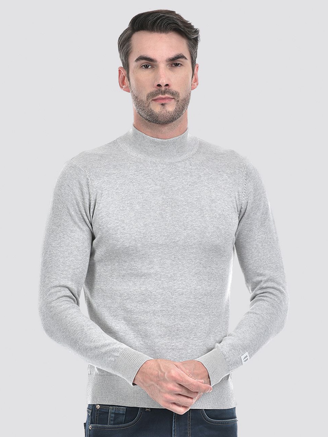 

Numero Uno Men Mock Collar Long Sleeves Pullover, Grey