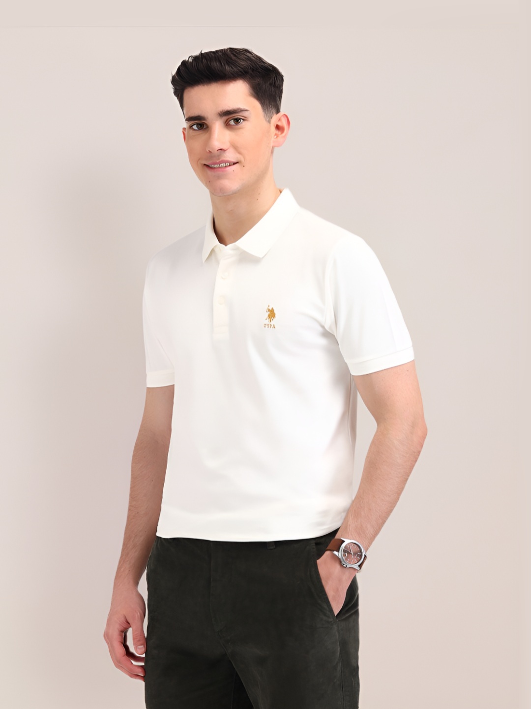 

U.S. Polo Assn. Men Solid Polo Collar Cotton Slim Fit T-shirt, White