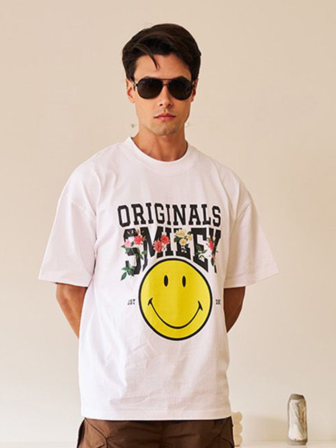 

Bonkers Corner Men Graphic Printed Round Neck Cotton Oversized T-shirt, White
