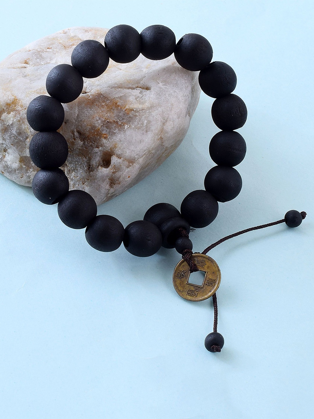 

MEMOIR Unisex Wooden Beaded Adjustable Elasticated Bracelet, Black