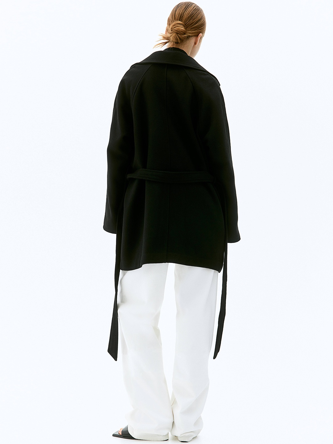 

H&M Women Tie-Belt Felted Coat, Black