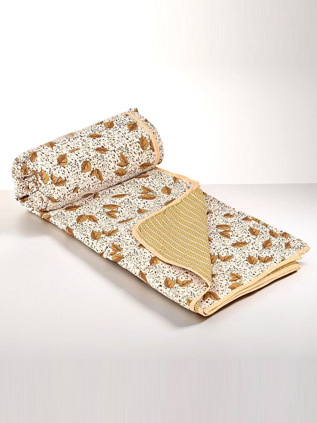 

Kuber Industries Brown & White Floral Printed Cotton 210 GSM Double Bed Blanket