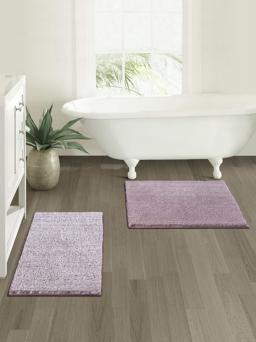 

OBSESSIONS Purple & White 2 Pieces 2400 GSM Anti-Skid Bath Rugs