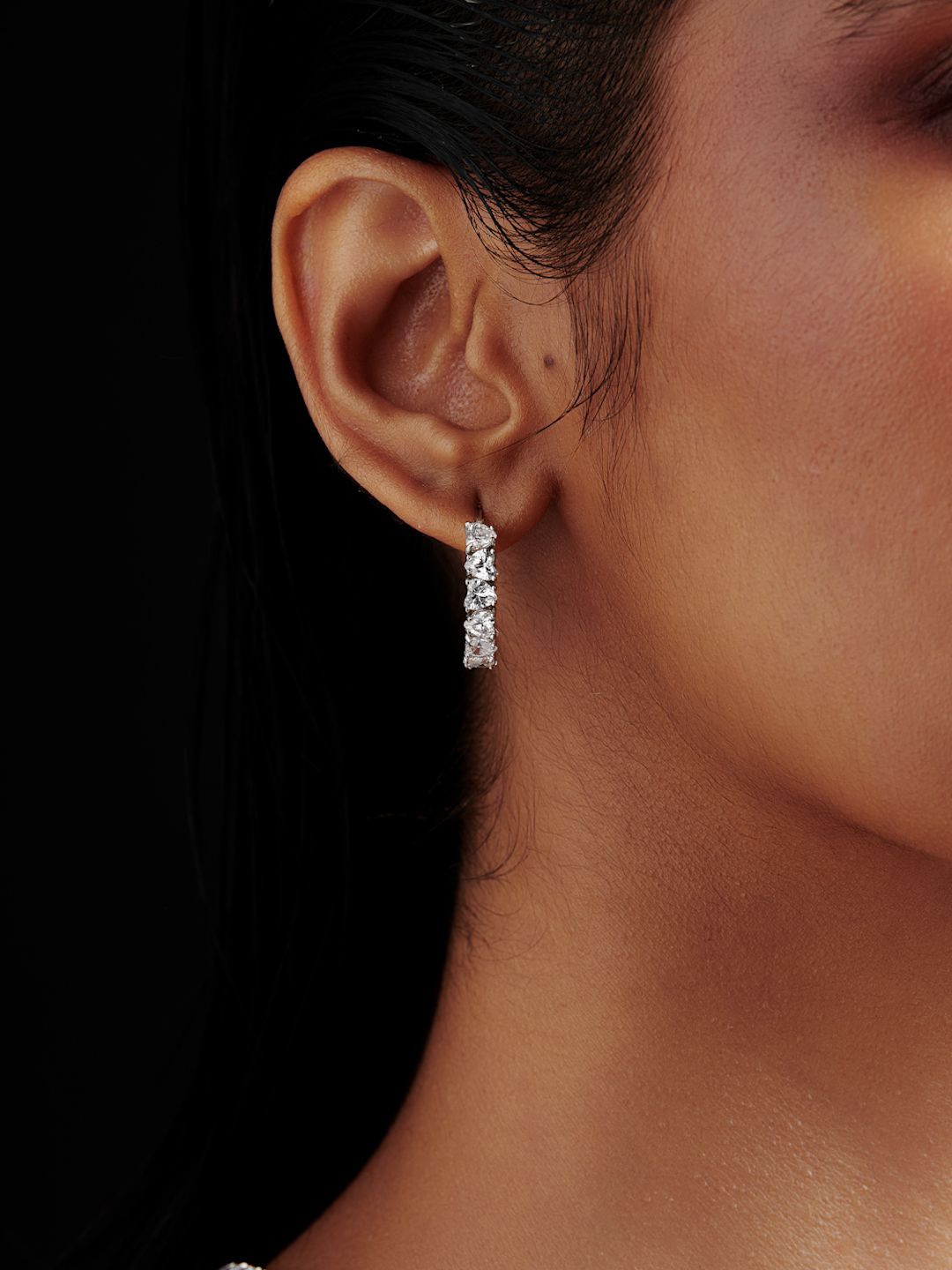 

MISS JO 92.5 Sterling Silver Rhodium-Plated Solitaire CZ Studded Hoop Earrings