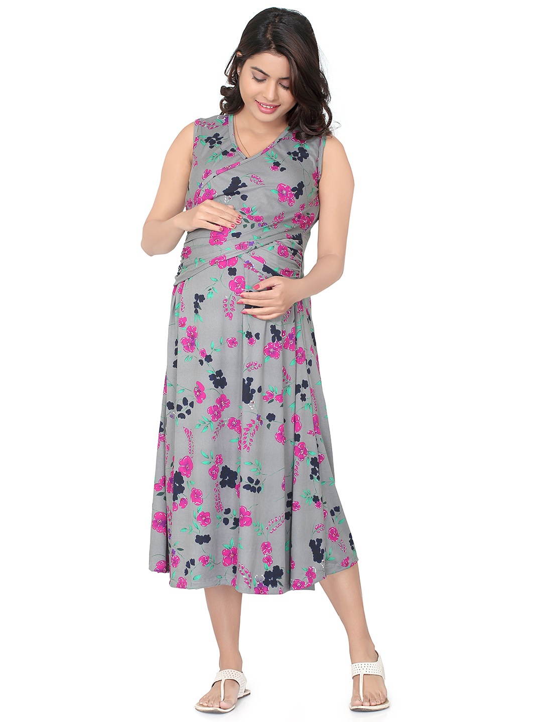 

Uzazi Floral Printed Maternity Fit & Flare Midi Dress, Grey