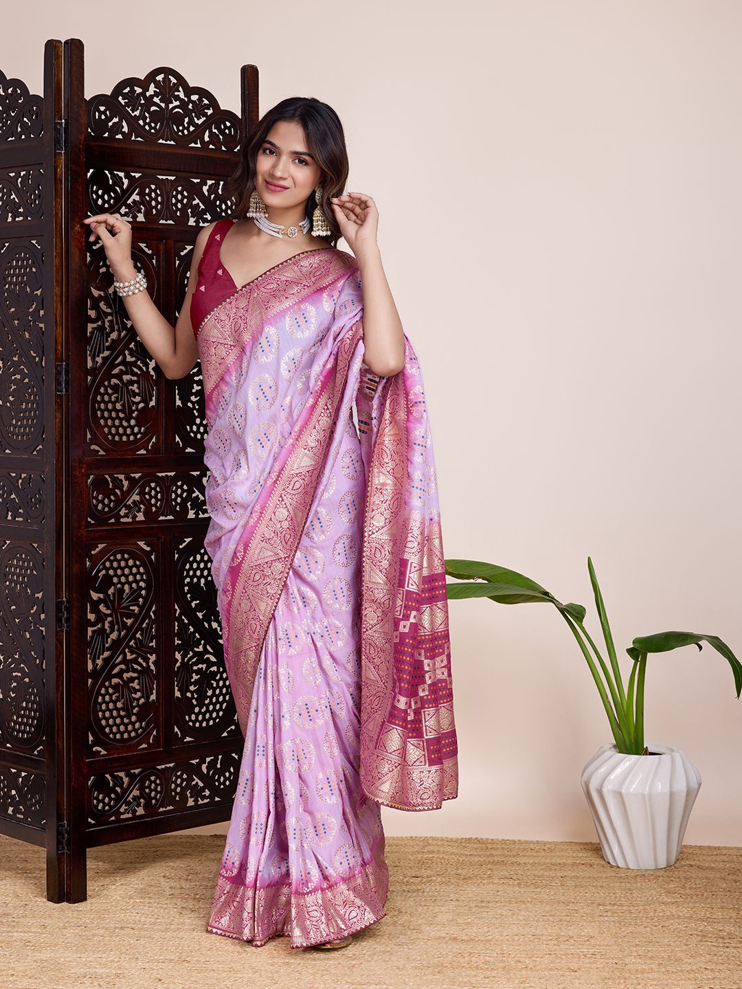 

CARTYSHOP Woven Design Paithani Saree With Blouse Piece, Lavender