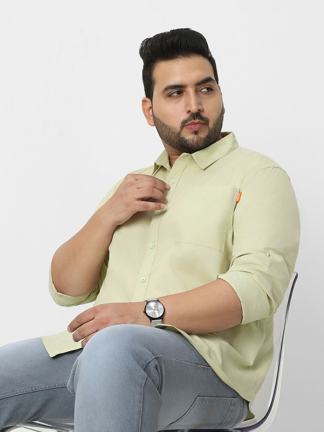 

Urbano Plus Regular Fit Long Sleeves Pure Cotton Casual Shirt, Green