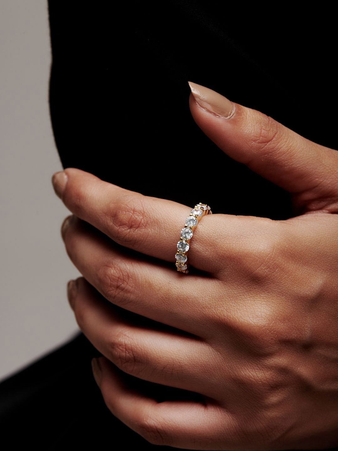 

MISS JO 925 Sterling Silver Gold-Plated CZ Stone-Studded Finger Ring