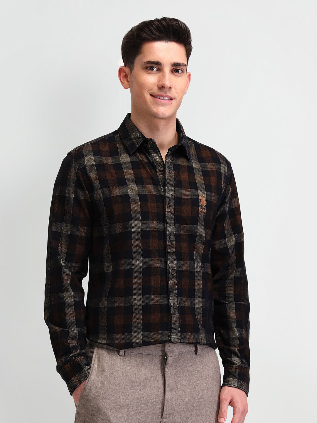 

U.S. Polo Assn. Denim Co. Men Manhattan Checks Printed Cotton Slim Fit Casual Shirt, Brown