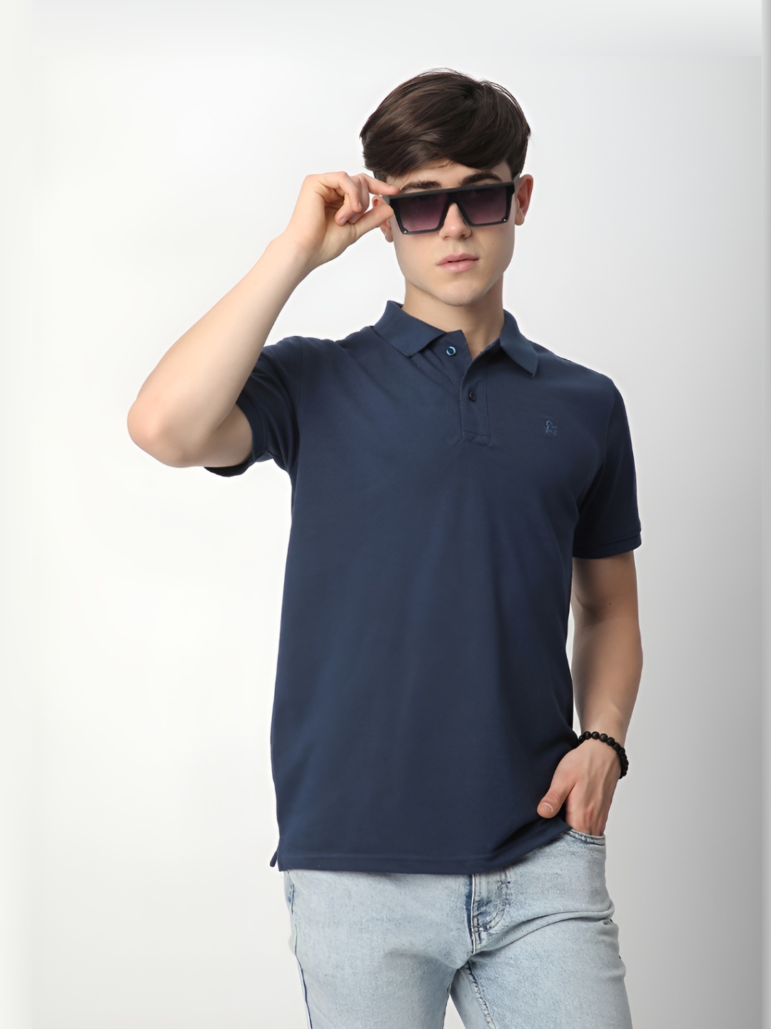 

R&B Men Polo Collar Pockets T-shirt, Blue