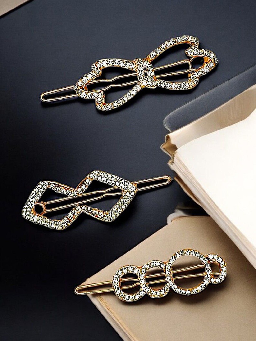 

9blings Women Set Of 3 Embellished Bobby Pins, Gold