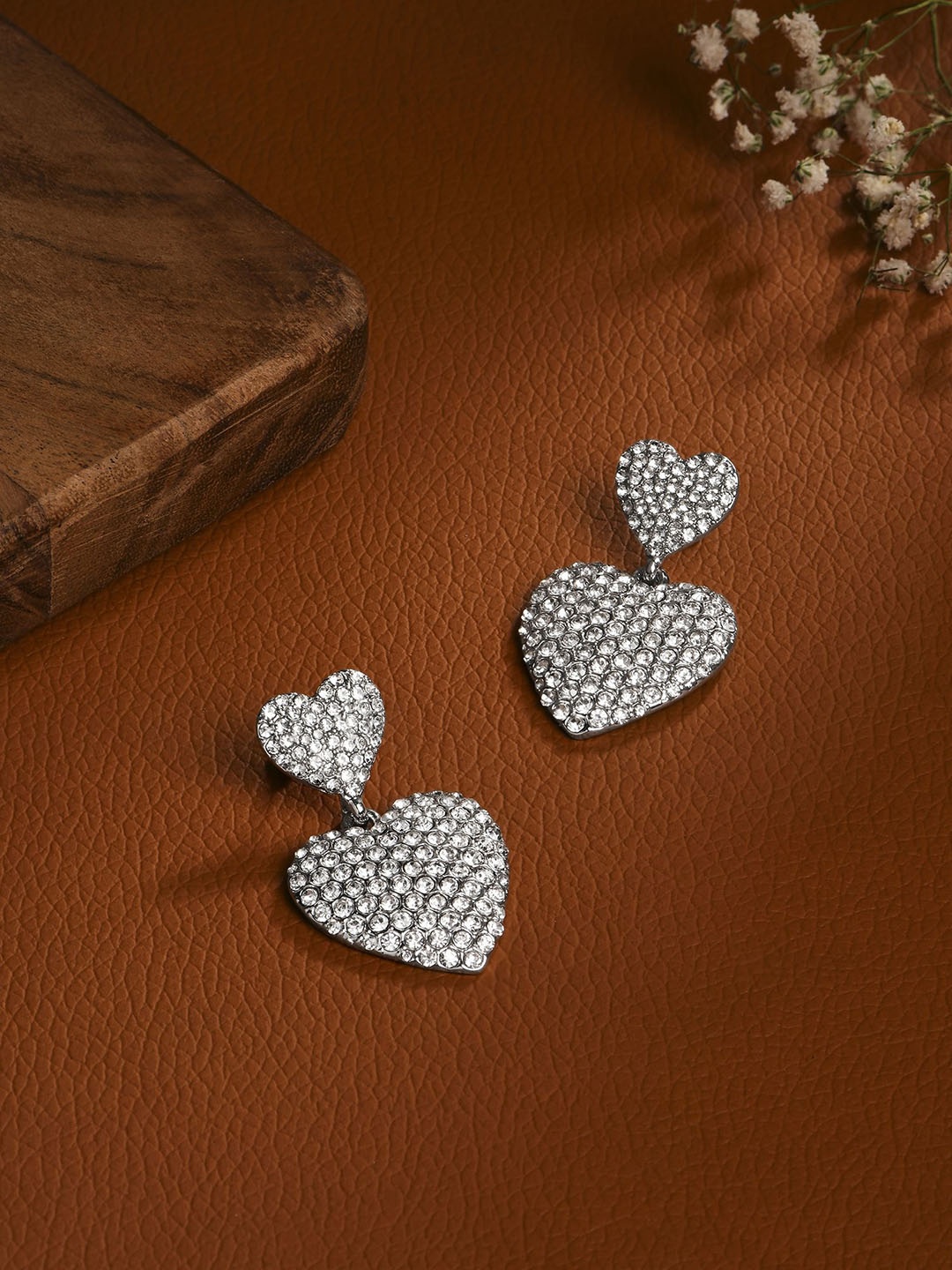 

Accessorize Crystals Studded Heart Shaped Drop Earrings, Silver
