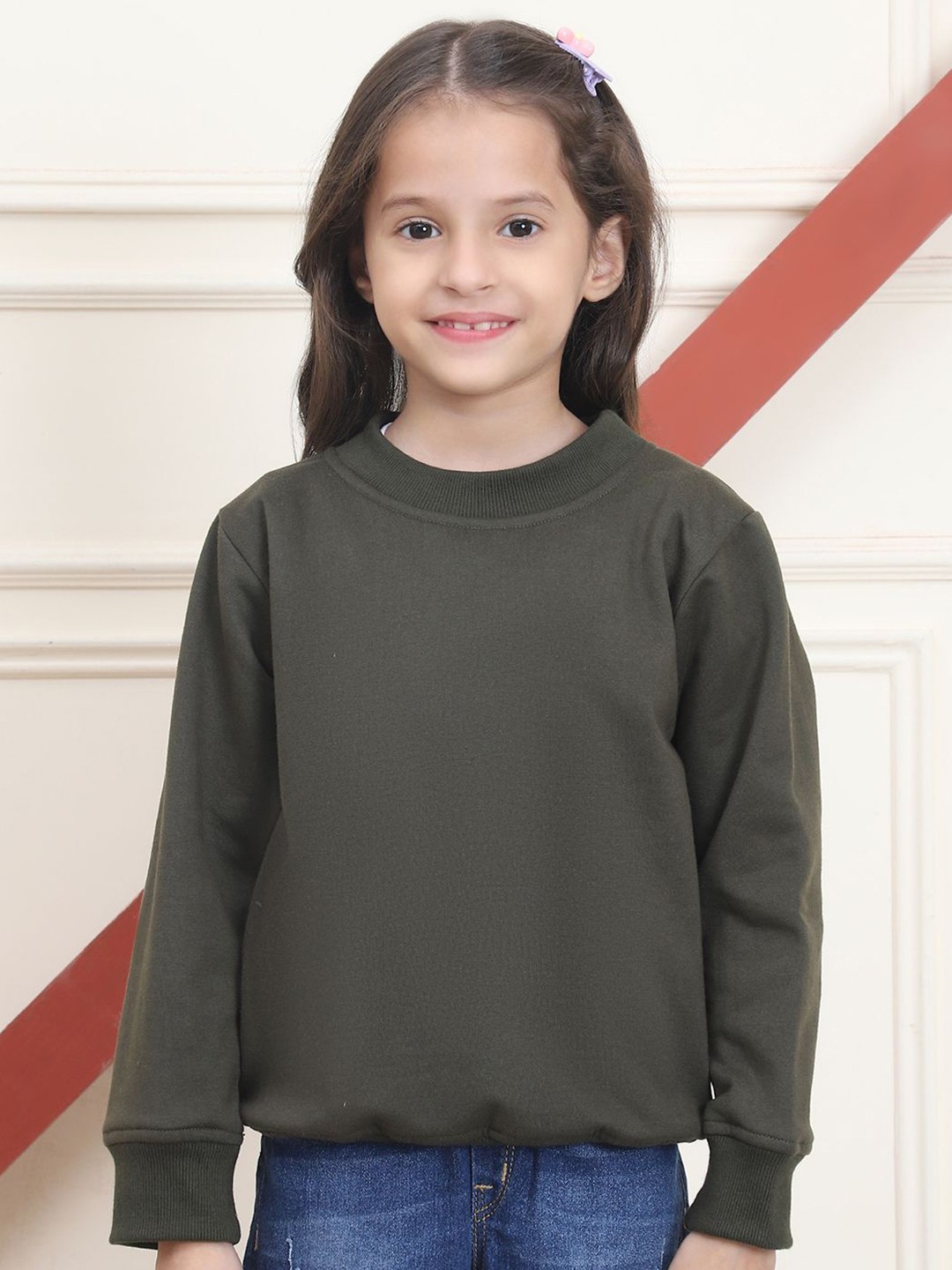 

MINI & MING Girls Round Neck Long Sleeves Sweatshirt, Olive