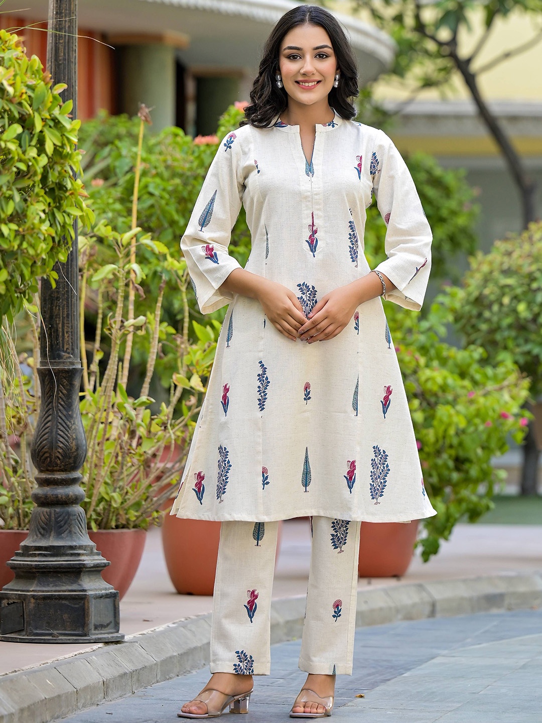 

Jaipuri Adaah Printed Pure Cotton Tunic & Trouser, Off white