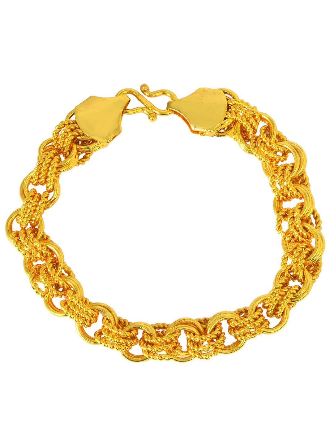 

MEMOIR Unisex Gold-Plated Covered Carved & Grooved Circle Ring Bangle Link Bracelet