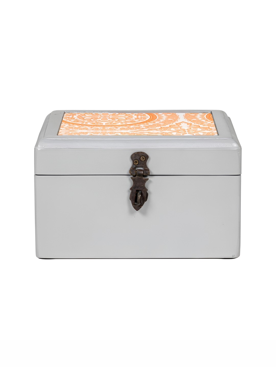 

Contrast Living Orange and White Ethnic Motifs Printed Wooden Regular Jewellery Organiser