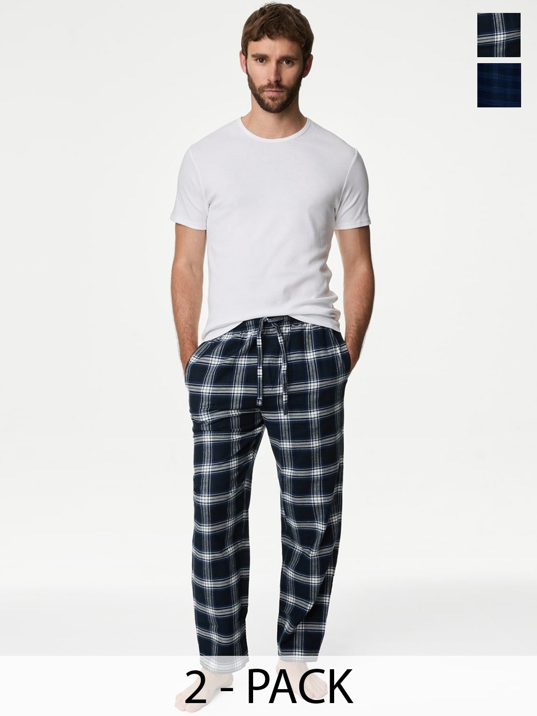 

Marks & Spencer Men Pack Of 2 Checked Pure Cotton Lounge Pants, Navy blue