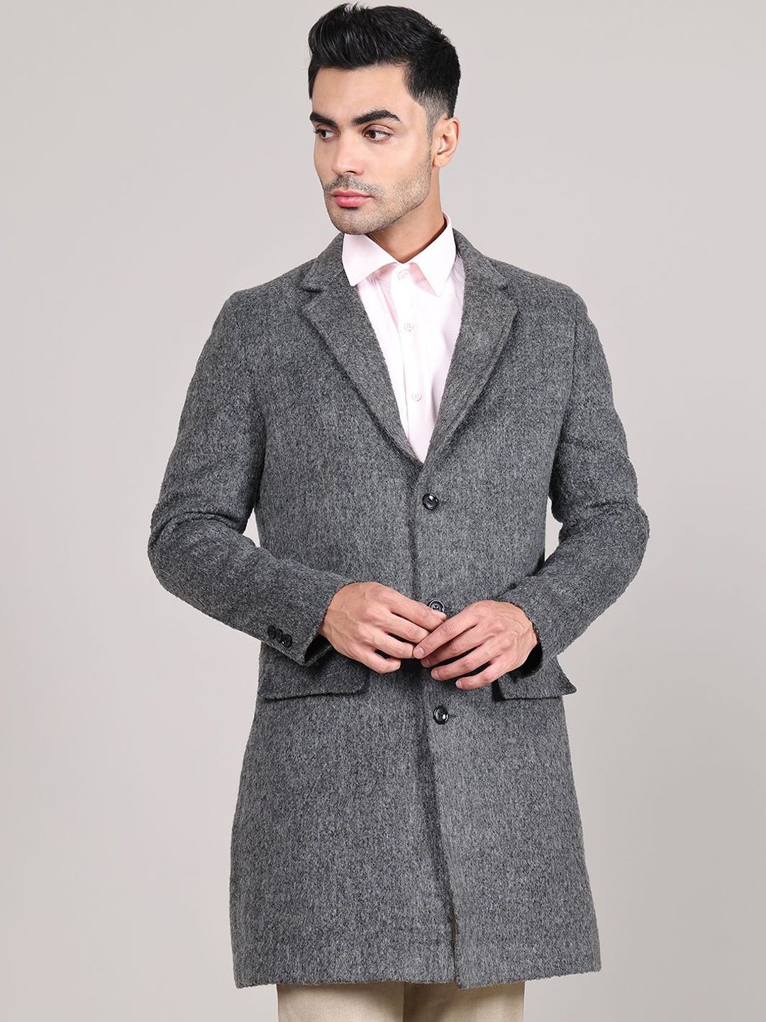 

HOUSE OF VEDAS Notched Lapel Collar Overcoat, Grey