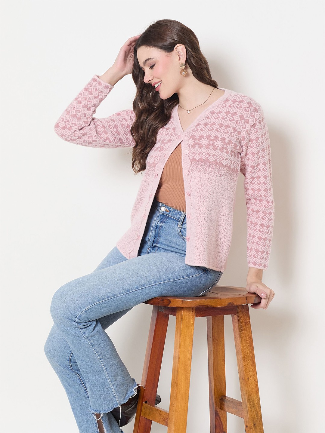 

Zigo Women Floral V-Neck Cardigan, Pink