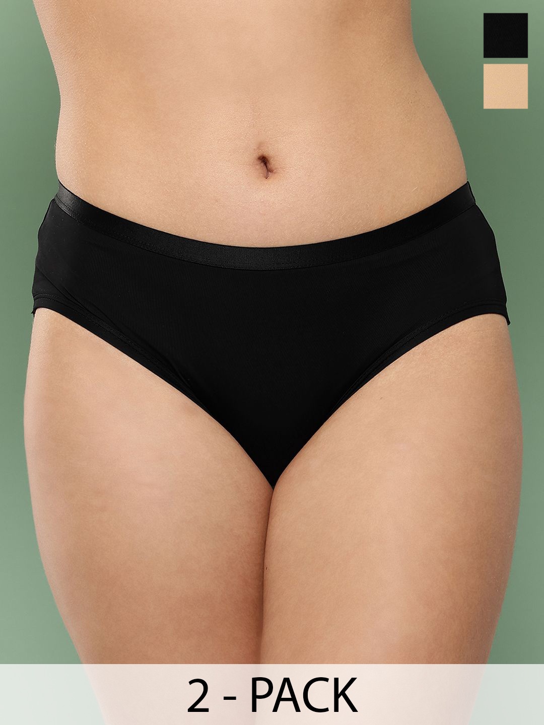 

Leading Lady Women pack Of 2 Mid-Rise Seamless Hipster Briefs, Black