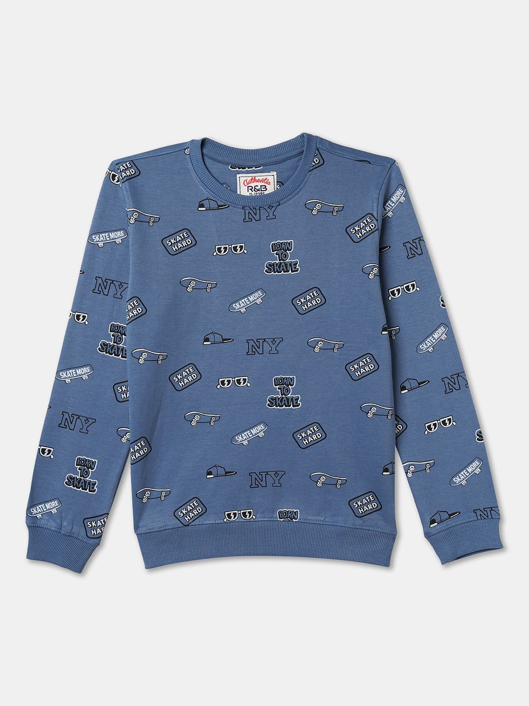 

R&B Boys Printed Cotton Long Sleeves Sweatshirt, Blue