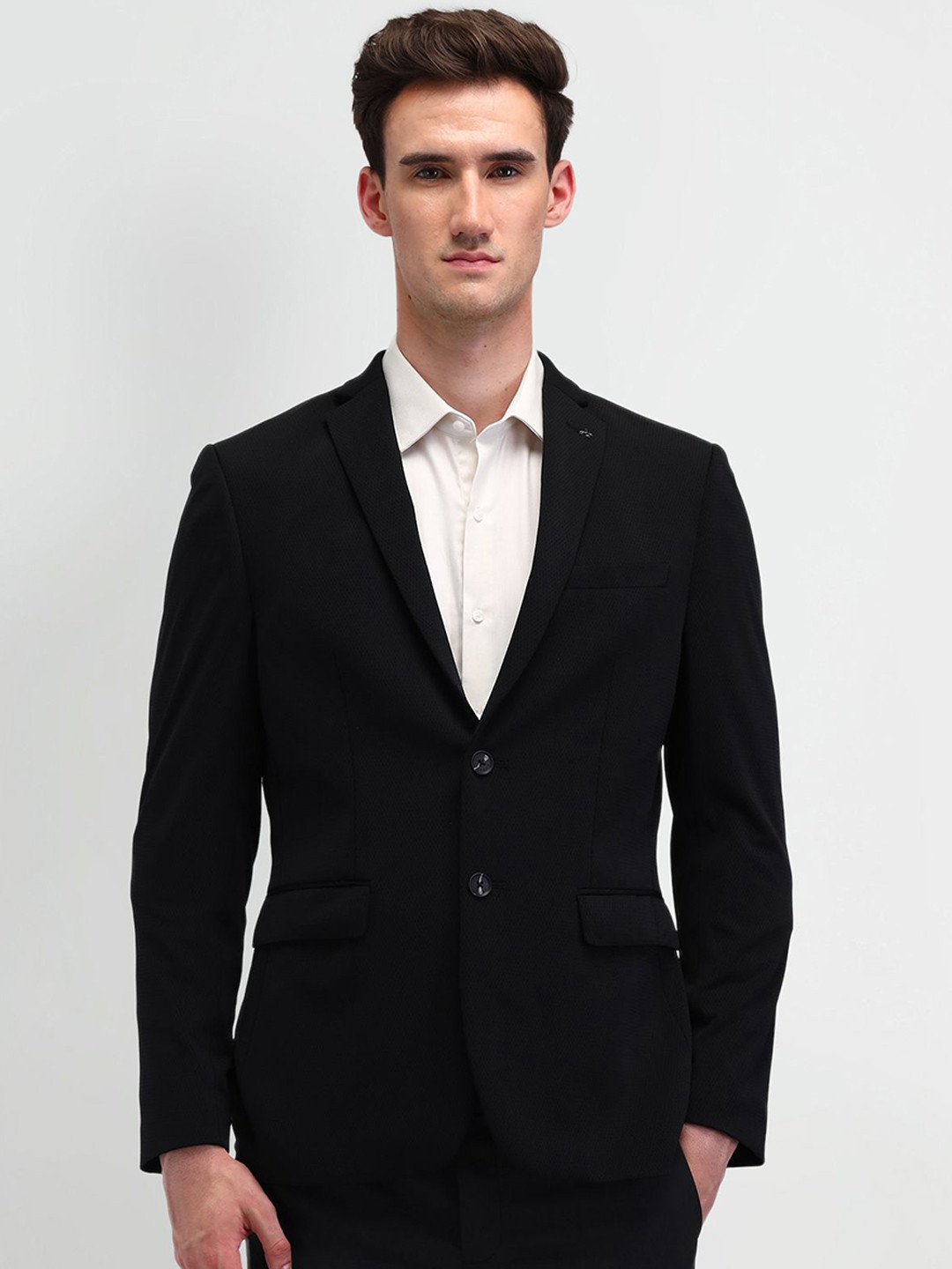 

Arrow Self Design Single Breasted Notched Lapel Slim-Fit Blazers, Black