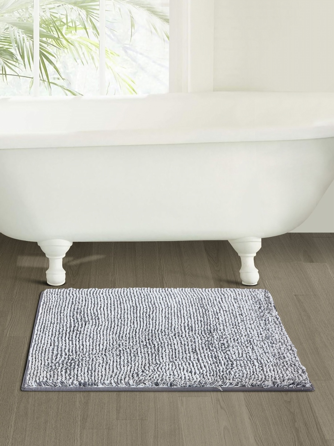 

OBSESSIONS Grey & White 2400 GSM Textured Anti- Skid Bath Rugs