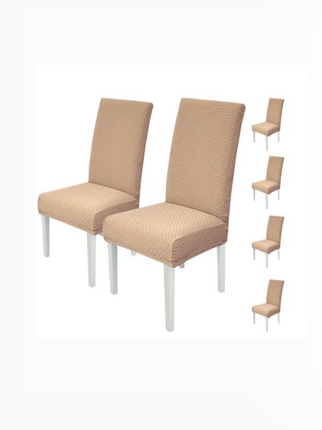 

HOUSE OF QUIRK Beige 6Pieces Textured Jacquard Removable & Washable Chair Covers