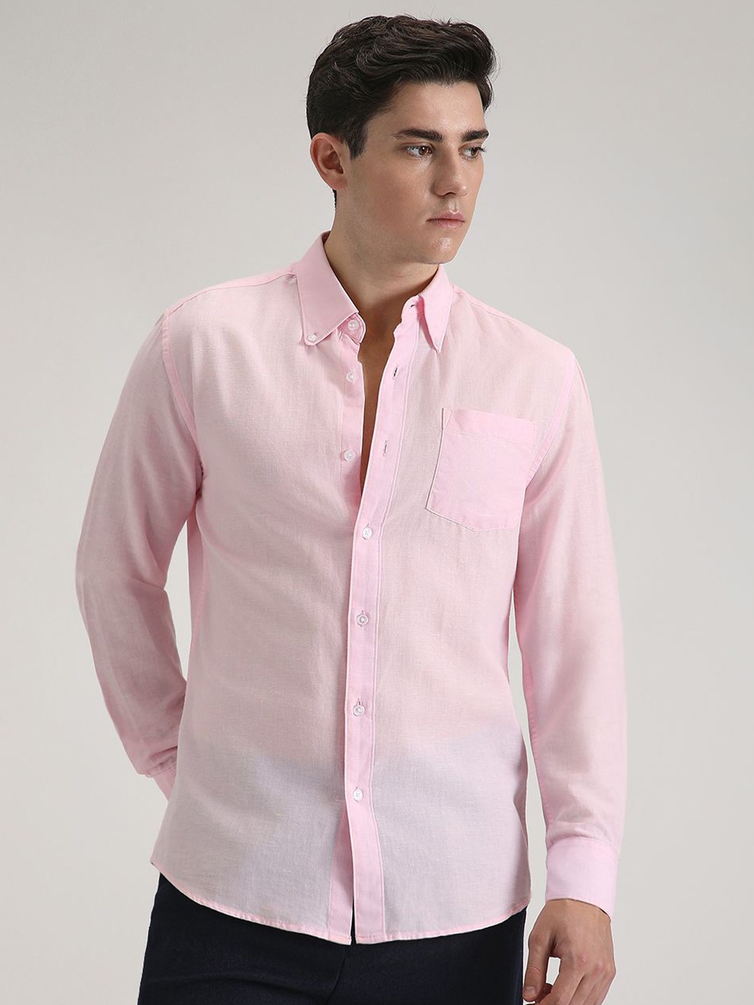 

Banana Club Men Classic Slim Fit Opaque Casual Shirt, Pink