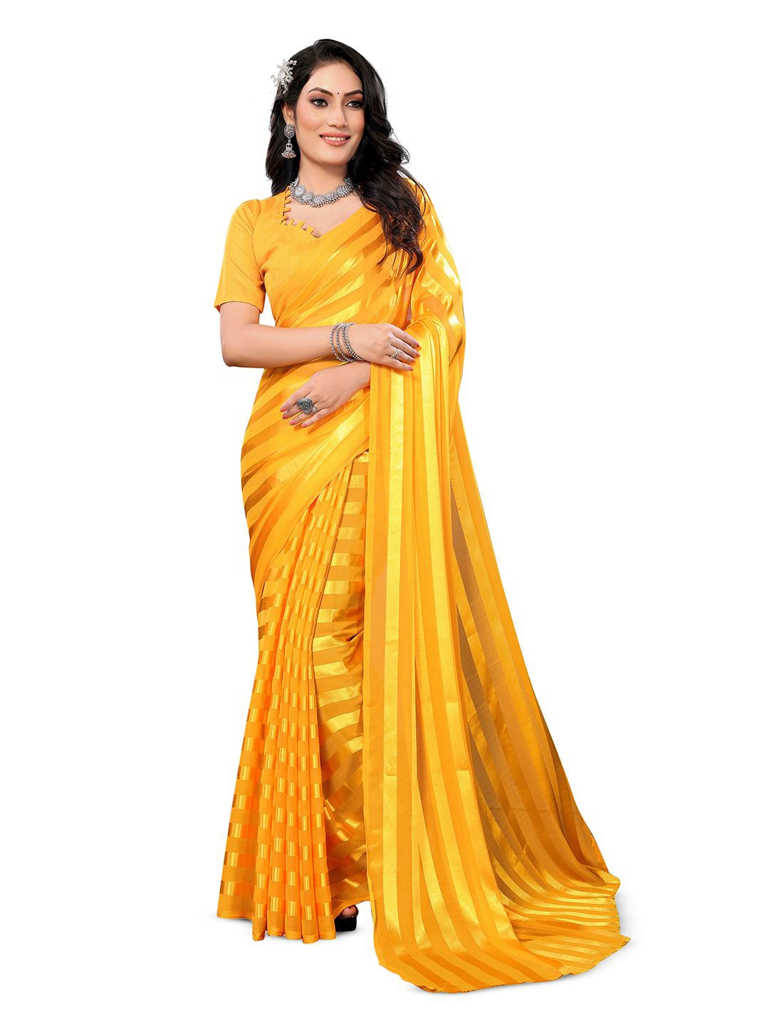 

Moda Rapido Women Striped Satin Saree, Yellow