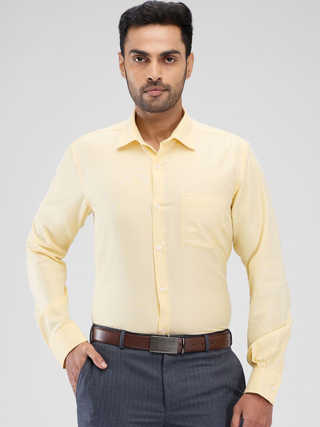 

Parx Men Spread Collar Solid Slim Fit Formal Shirt, Yellow