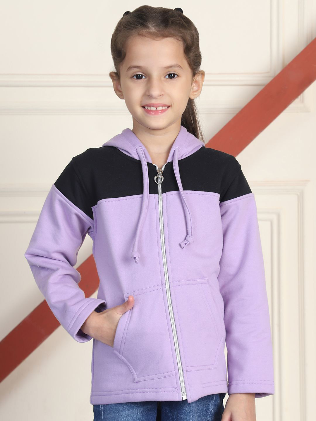 

MINI & MING Girls Colourblocked Front-Open Hooded Sweatshirt, Purple