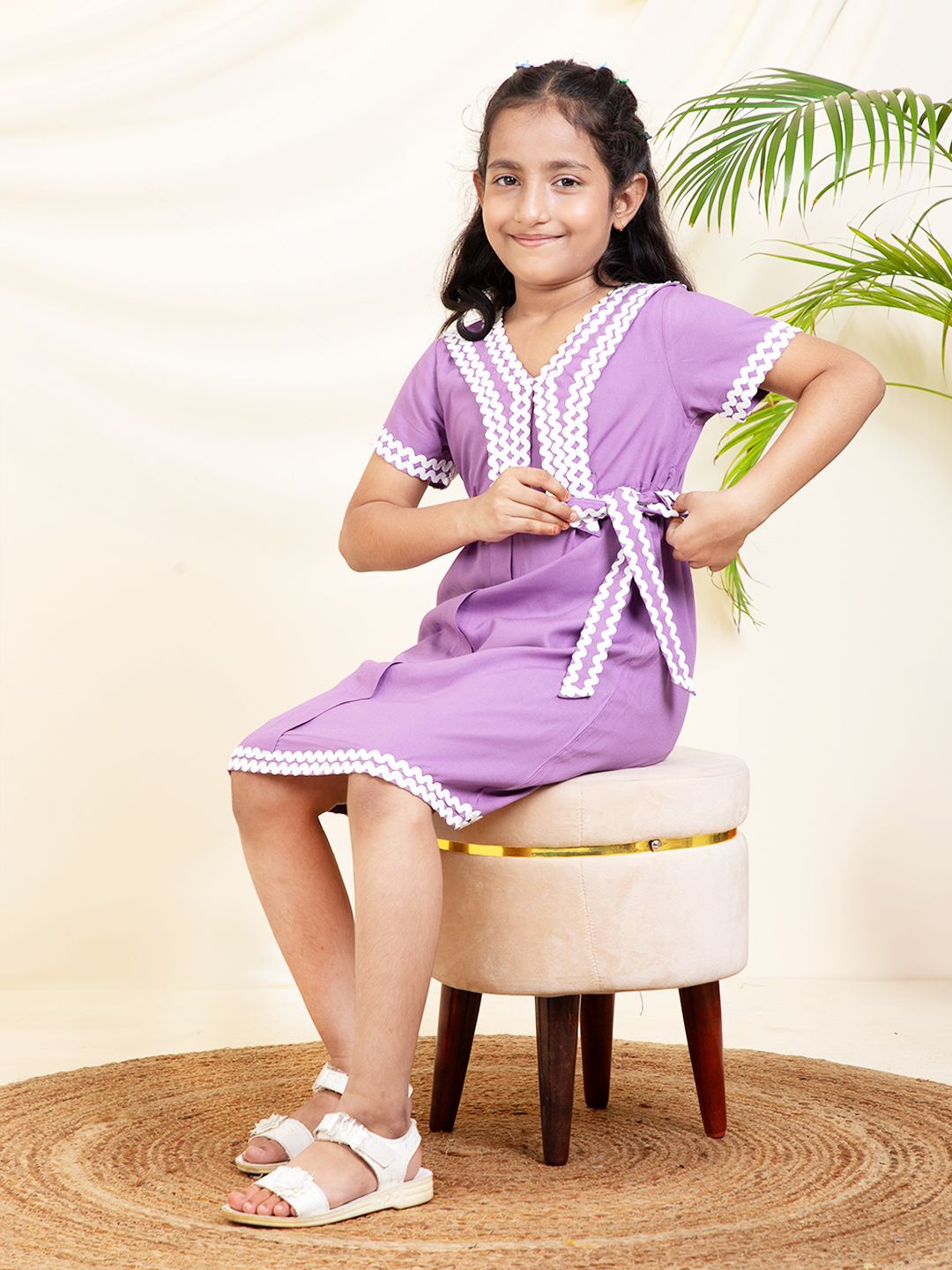 

Bugandbees Girls A-Line Midi Dress With Belt, Lavender